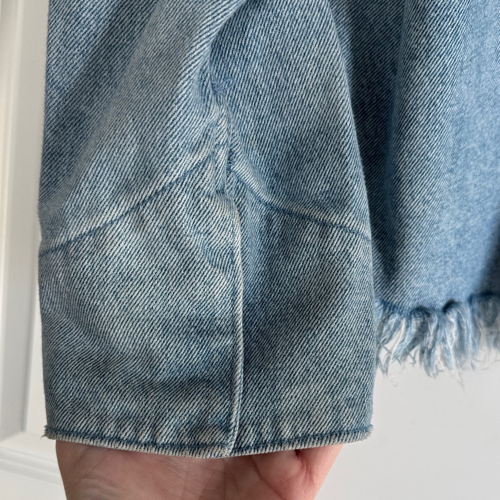 We The Free Blue Denim Jacket with Plaid Accents - Picture 9 of 9